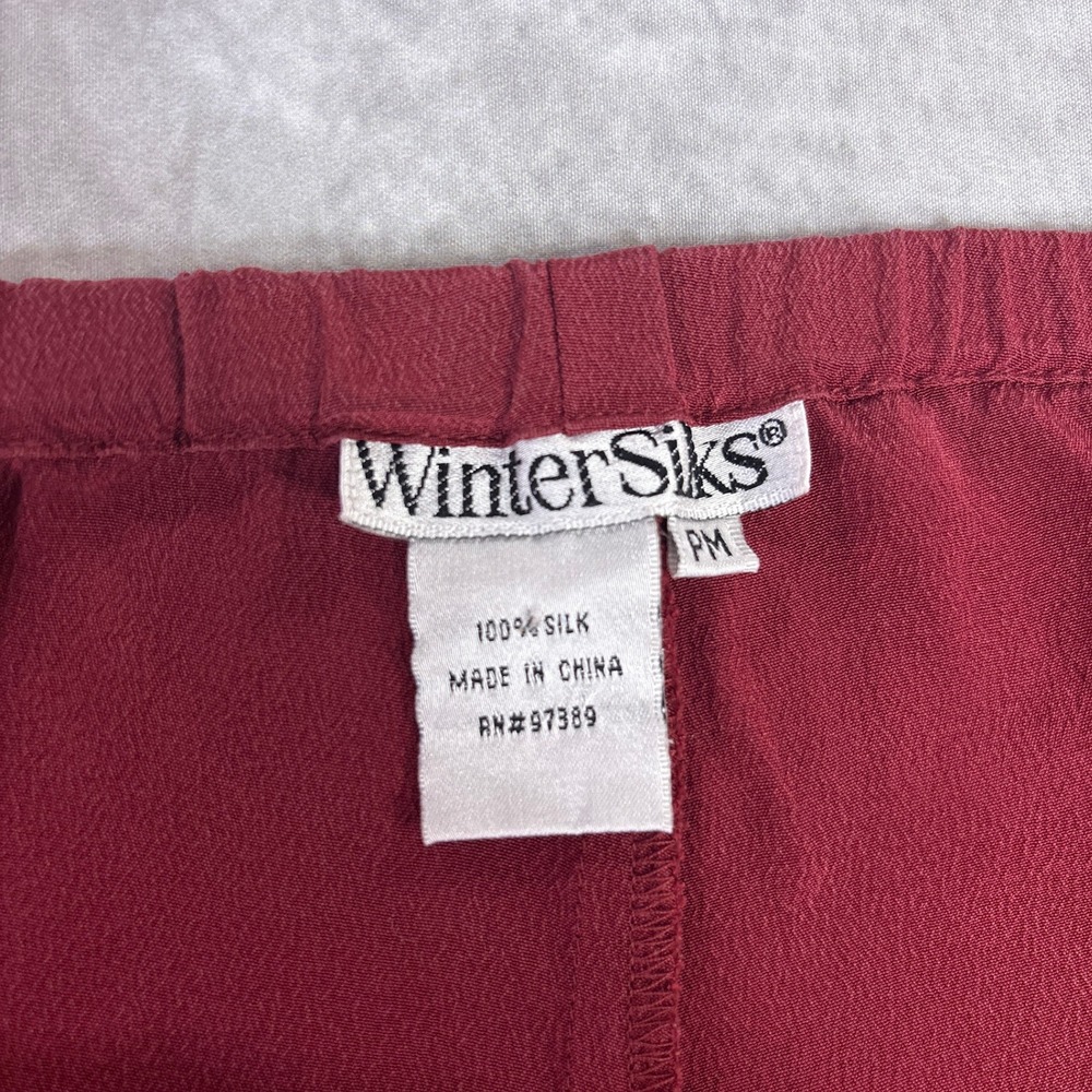 WinterSilks Pants Womens Petite Medium Burgundy 100% Silk Pull On Straight Leg - Picture 3 of 6